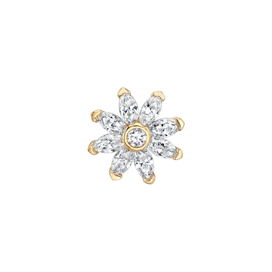 Pin with Tiny Sunflower - 8mm - 8x 2.5x1.25mm Marquise Prongs and 1.5mm Bezel Center