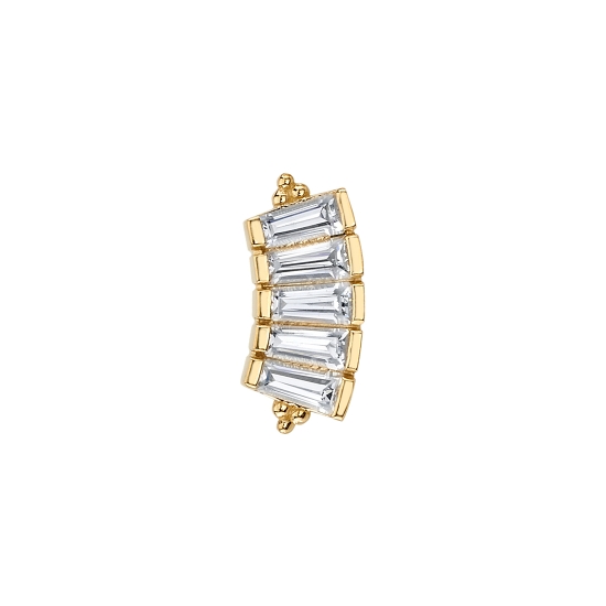 Threaded End with Tapered Baguette Panaraya - 12x5mm - (5) Tapered Baguette Bar Settings with Tri Bead Accents - 4x2x1.5mm Gems