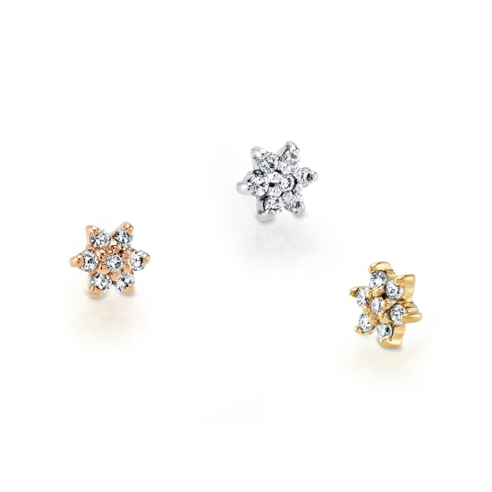 Charm with Flower 2 - 4mm - 1mm Gems - x3 Jump Rings to Attach to Navel Facing Ring