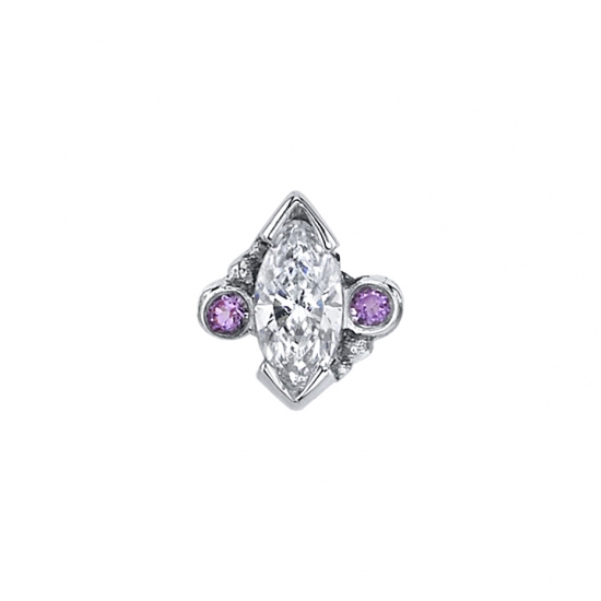 Pin with Marquise V Prong, Graduating Bead Accents and 2x 1mm Bezels - 5mm - 4x2mm Marquise Gem