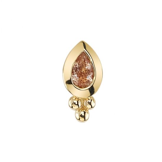 Charm with Beaded Pear Bezel - 5x3mm - Point Up - Jump Ring to Fit Navel Facing Ring - SANDBLASTED GEM