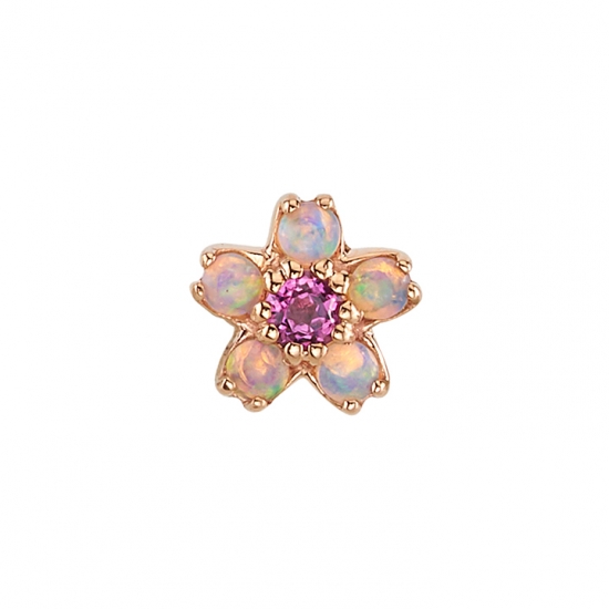 Charm with Cherry Blossom - 4.5mm - 1.5mm Center with 5x 1.25mm Petals - 3x Jump Rings to Attach To Navel Facing Ring