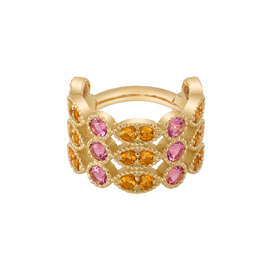 Prana Cuff - Hinge Ring with 3 Rows of Alternating Marquise Harlequin and Round Shapes - Design Measures 7mm Tall - 12x 1.75mm Gems in Rounds, 18x 1.25mm Gems in Harlequins