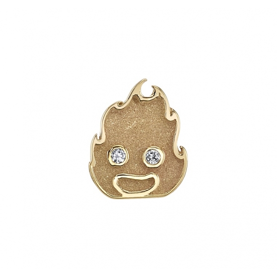 Pin with Calcifer 6x7mm - Raised Edges & Sandblasted Hollows - 1mm Gems in Eyes