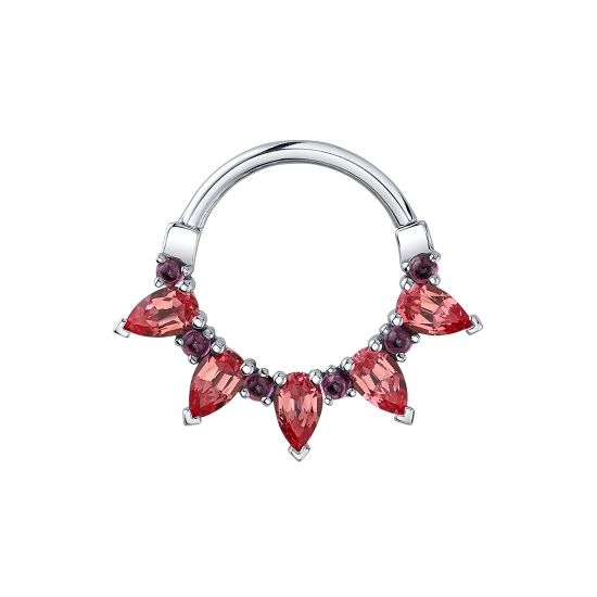 Pear Kolo - Hinged Ring with Alternating 1.5mm Round Gems and 4x2.5mm Pear Gems - 16GA Hinge - Pear Point Out