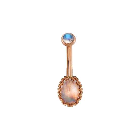 Curved Barbell with Threaded 3mm Round Cup Top and Fixed 7x5mm Closed Back Oval Crown Bottom