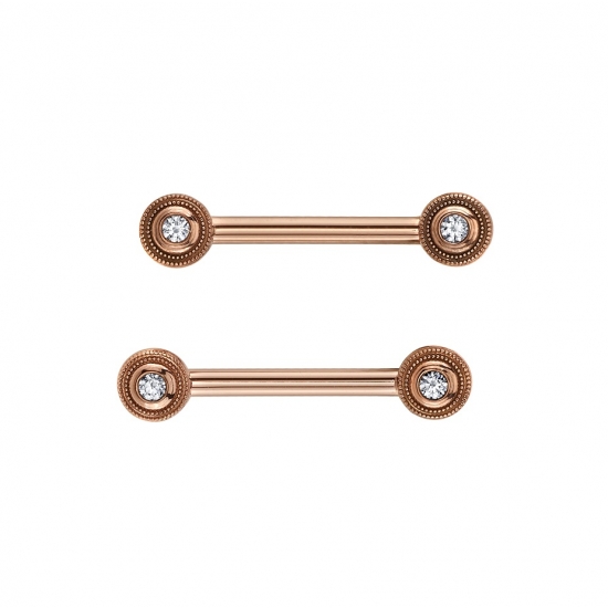 Straight Barbell with Forward Facing Closed Back Millgrain Bezels - 5.5mm - One Side Fixed/One Side Threaded