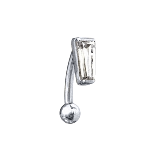 Curved Barbell with Fixed 4x2x1mm Tapered Baguette Bar Top and Threaded 1/8in Bead Bottom - Angle Top for Rook or Eyebrow