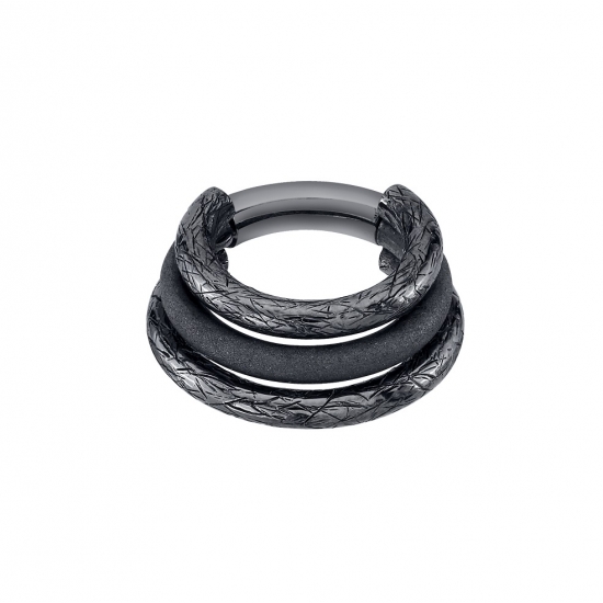 Alchemist - 3x 12GA Rings with Hinge Closure - BLACK RHODIUM - SANDBLASTED CENTER RING ONLY - Hand Textured Crackle Finish with Antiquing on Outer Rings Only