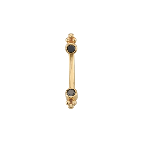 Curved Barbell - Forward Facing 2mm Bezel with Tri Accent Beads On Both Ends - One Side Threaded, One Side Fixed