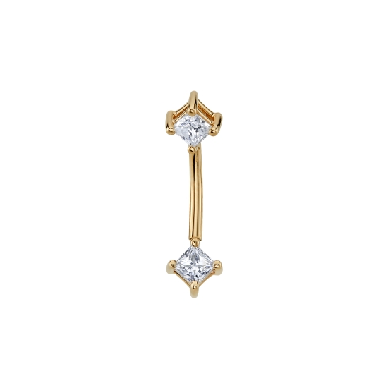 Curved Barbell with Forward Facing 2mm Princess Prongs Fixed On Axis - 2mm Gems - One Side Fixed, One Side Threaded