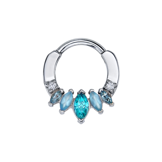 Tesseract - Hinge Ring with 5x Graduating Marquise Prongs with 2x Round Prong Accents on Each Side - 16GA Hinge Closure