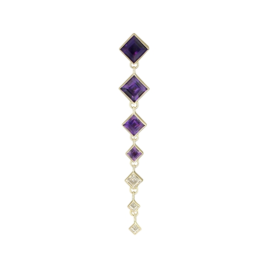 Regular Curved Barbell - Jessika TOPLOADER - Fixed 6mm Princess Bezel Top with Open Back Princess Bezel Dangle - 5mm, 4mm, 3mm, 2mm, 2mm Connected By Jump Rings - All Bezels On Axis - Threaded 7/32in Bead Bottom