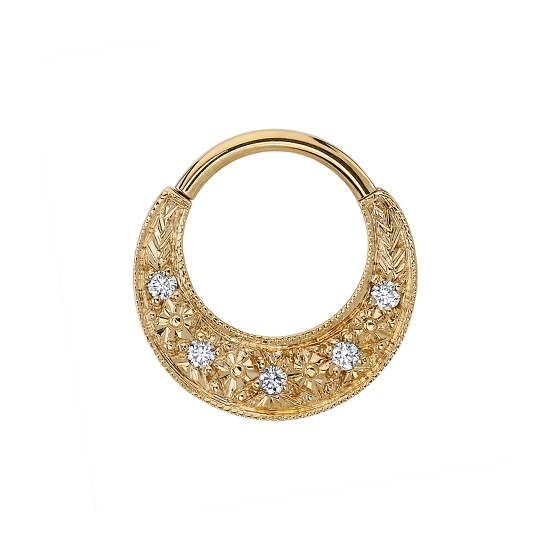 Jenn - Hinge Ring with 3.5mm Delicate Crescent and Pavé 5x 1.5mm Gems