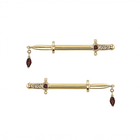 Threaded End with 13mm Dagger with 1.25mm Bezel in Hilt - 3x1.5mm Marquise Prong Dangle at Tip of Dagger by x3 Links of Cable Chain