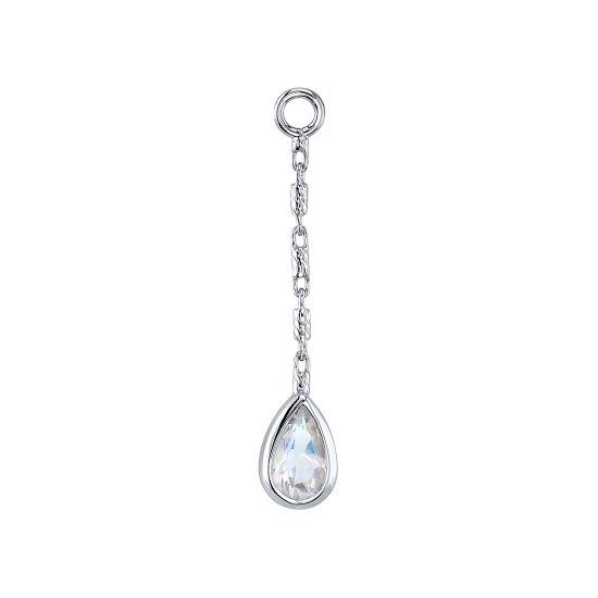Charm - Miranda Chain with Pear Bezel - 1/2in Length of .8mm Chain with 2x .8mm Diamond Cut Rectangle Beads Attached to FACETED Pear Bezel - 4x2.5mm Gem - Jump Ring to Fit Navel Facing Ring