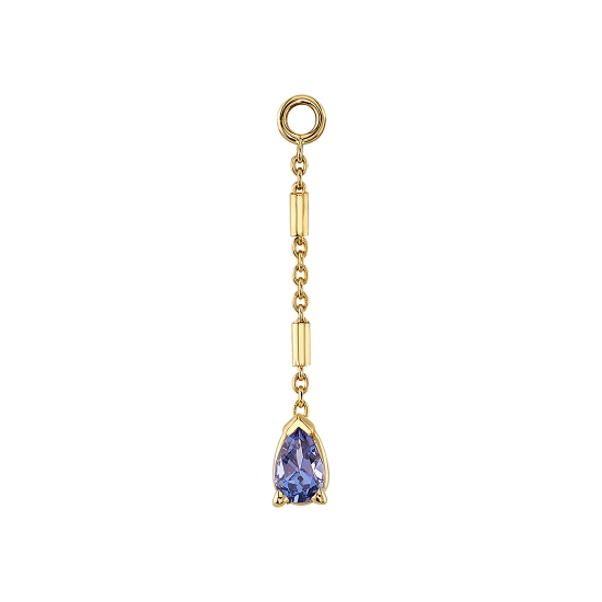 Charm - Ophelia Chain with Pear Prong - 1/2in Length of 1mm Cable Chain with 2mm Length Tiny Cylinders Spaced Out Every 4mm Attached to FACETED Pear V End Low Profile 3 Prong Setting - 4x2.5mm Gem - Jump Ring to Fit Navel Facing Ring