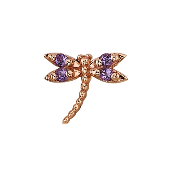 Charm - Damselfly - 6mm - Dragonfly With 4x 1mm Gems - Curved to the Left - Navel Facing - Jump Ring Attached To Top Of Head