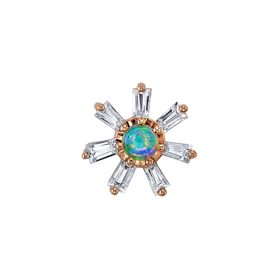 Threaded End with Shine - 8mm - 7x 2.5x1.5x1mm Tapered Baguette Prong Rays with 2.5mm Round Prong Center