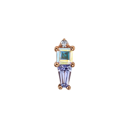 Threaded End with Kappa - 7x2mm - 2mm Princess Prong with 1mm Round Prong Above and 3x2x1mm Tapered Baguette Prong Below