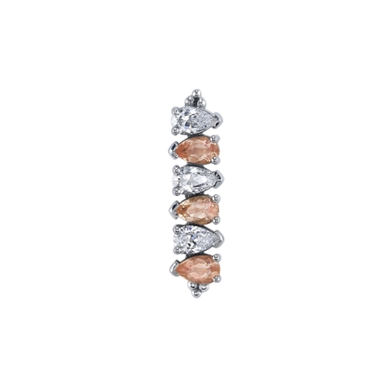 Threaded End - 5 Gem Kiana - 13x3.5mm - Strip of (5) 3x2mm Pear Prongs with Tiny Bead Accents