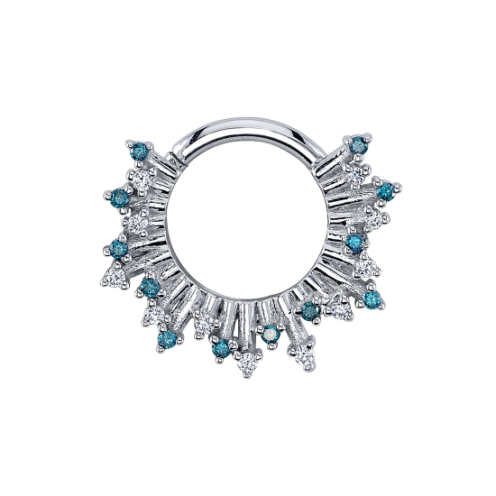 Frozen - Hinge Ring with Asymmetrical Rays on Top of Ring - 23x 1mm Prong Set Gems - Design Measures Approx. 4mm At Widest Point - 16GA Hinge