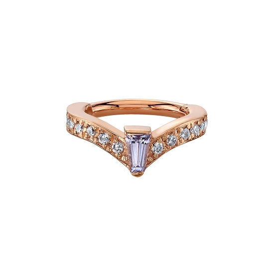 Cherish Baguette - Hinge Ring - Thin Slight V Shaped Cuff with 14x 1mm Prongs and 3x2x1mm Tapered Baguette Prong Center - 16GA HINGE CLOSURE