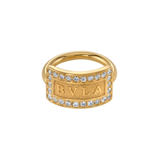 Fixed Ring with Golden Ticket - 10x6mm Curved Rectangle with 26x 1mm Prongs Surrounding - Raised BVLA Logo in Center with Sandblasted Hollows
