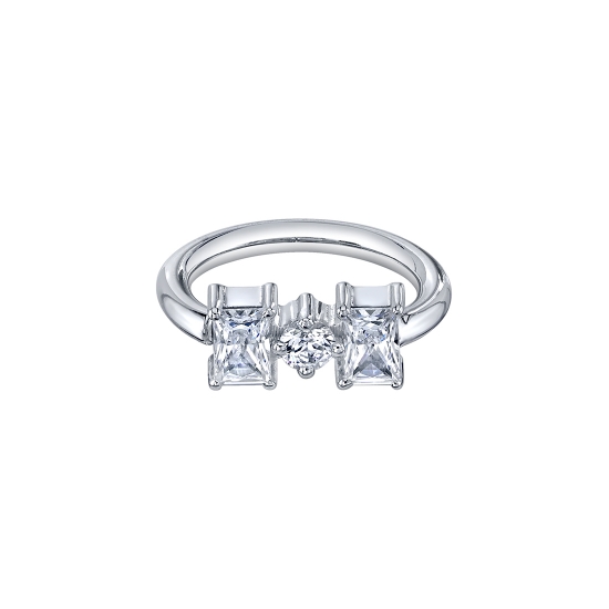 Fixed Ring with Tamani - 6.5x4.5mm - (2) 4x2mm Straight Baguette Prongs with 2mm Round Prong Between