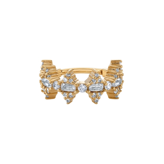Little Star - Hinge Ring with 4x 3x1.5mm Straight Baguettes and 3x 2mm Round Prongs - 1mm Tri Prong Clusters on Top and Bottom - 16GA Hinge Closure