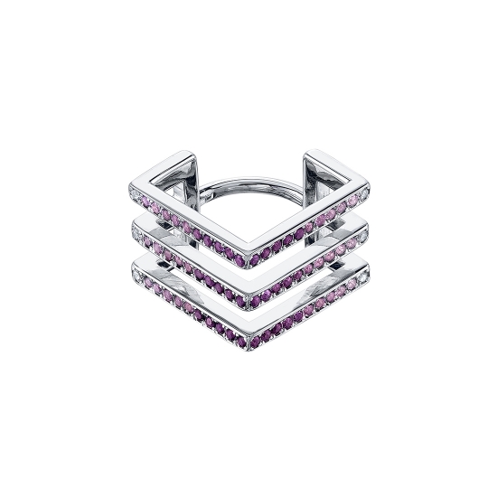 Odessa - Square Hinge Ring with 3 Rows of 1mm Gems (82) with 2mm Gap Between Sections - 9mm Tall - 16GA Hinge Closure
