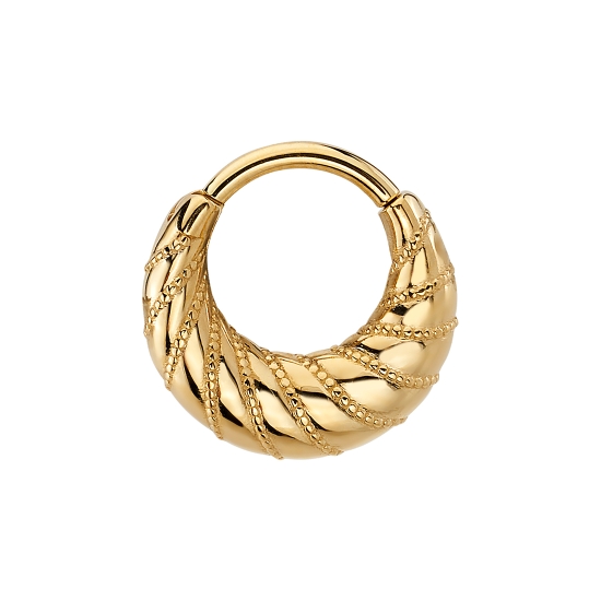 Trensa - Hinge Ring - Shield with Rows of Tiny Beaded Details - 5mm at Widest Point - 16GA Hinge Closure