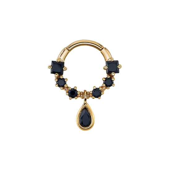 Vega - Hinge Ring with 2x 2.5mm Princess Prongs, 4x 2mm Round Bezels, and 4x2.5mm Pear Bezel Dangle With Single Jump Ring in Center - 16GA Hinge