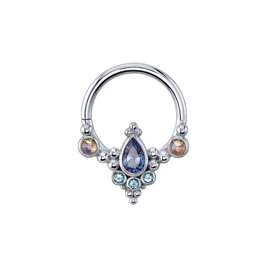 Colada Seam Ring - 2x 2mm Bezels with 1.5mm Tri Beads Between and 4x2.5mm Pear Bezel with 3x 1.25mm Round Bezels and Tri Bead Accents Center