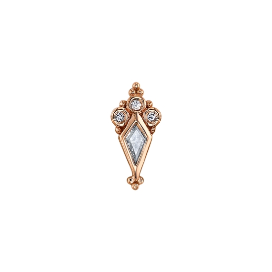 Charm with Temptress - 10x5mm - 4x2mm Kite Bezel and (3) 1mm Round Bezels - Jump Ring to Attach to Navel Facing Ring - JUMP RING ATTACHED TO KITE END