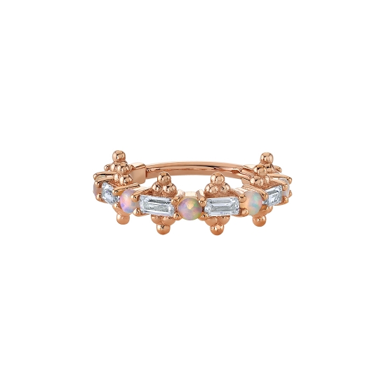 Closer - Hinge Ring with 4x 3x1.5mm Straight Baguette Prongs & 3x 2mm Round Prongs - Tri Bead Clusters on Top and Bottom - 16GA Hinge Closure