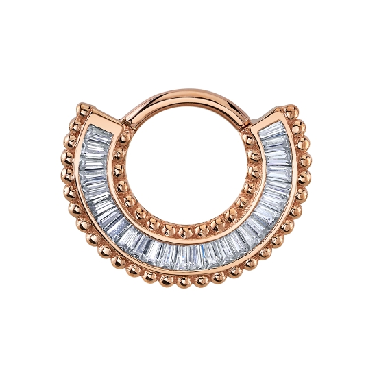 Viaje - Hinge Ring with Row of 26x 2x1x.75mm Tapered Baguettes and Tiny Beads Along the Top and Bottom