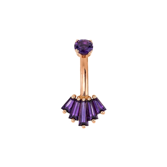 Curved Barbell with Threaded 3mm Round Prong Top and Fixed UPSIDE-DOWN Oceane 5 Bottom - 6x8.5mm 5 Gem Tapered Baguette Fan - 3x2x1mm, 4x2x1.5mm, and 5x2x1mm Gems