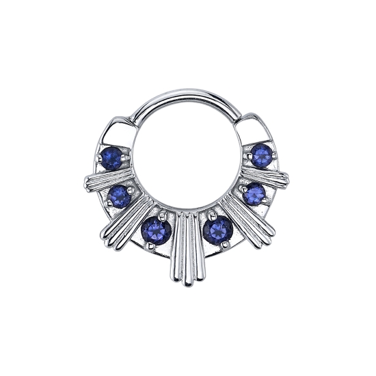 Azval XL - Extended Art Deco Hinge Ring with Graduating Prong Set Gems and Toltec Inspired Rays