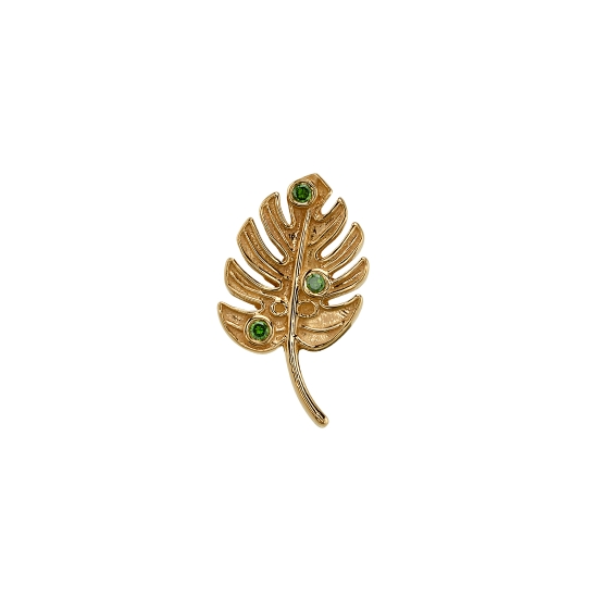 Threaded End - Monstera Leaf with 3x 1mm Round Bezel Accents - Curved To The Right - 13x7.5mm