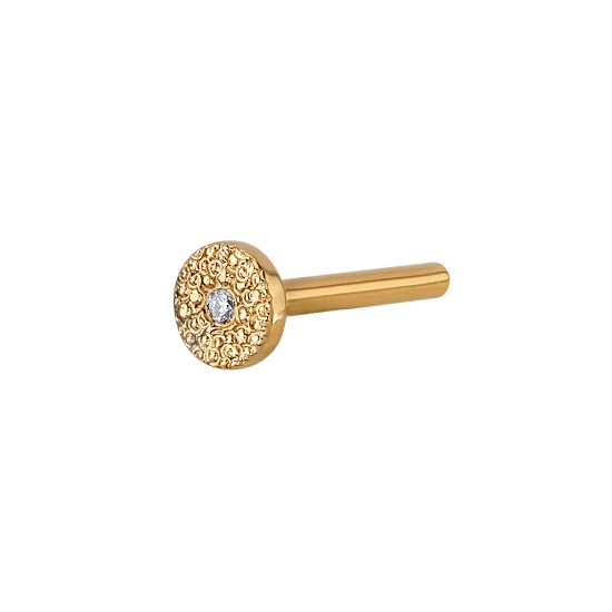 BVLA Disc Back Threaded Labret Post - 14GA 3/16in with 4.7mm Round Disc - Pave Set .8mm Gem on Back of Disc