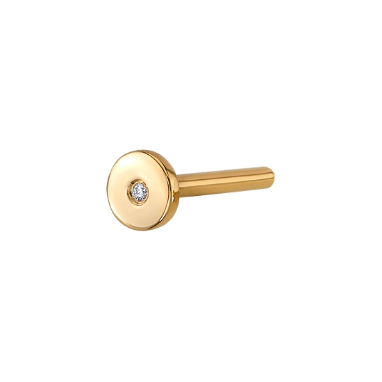 BVLA Disc Back Threaded Labret Post - 16GA 3/16in with 4mm Round Disc - Flush Set .8mm Gem on Back of Disc