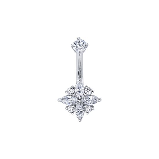 Charm with 9mm Pleades - (4) 4x2mm Marquise Prongs with (4) 1.5mm Round Accents - Jump Ring to Fit 16GA Navel Facing Ring