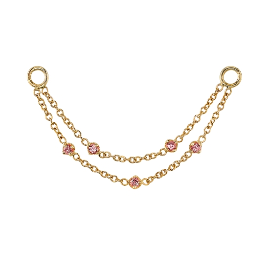 Suzanne Chain Attachment - 2 Graduating Lengths of 1mm Cable Chain with Jump Rings at Each End - First Chain 29mm with 2x Forward Facing 1.5mm Round Prongs - Second Chain 31mm with 3x Forward Facing 1.5mm Prongs