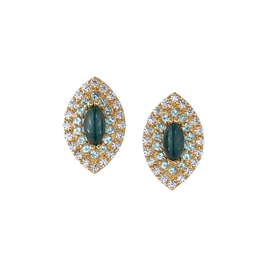 Threaded End - Double Row Marquise Altura - 11x7mm - 5x2.5mm Marquise Prong Surrounded by 2 Rows of 34x 1mm Micro Pavé Gems - INNER ROW SWISS BLUE TOPAZ, OUTER ROW CZ