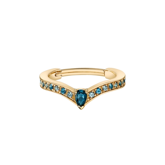 Cherish Pear - Hinge Ring - Thin Slight V Shaped Cuff with 14x 1mm Prongs and 3x2mm Pear V Prong Center - 16GA HINGE CLOSURE