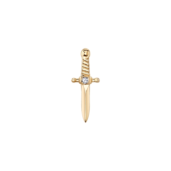 Charm with Slasher Dagger - 9mm - 0.8mm Flush Set in Hilt - Jump Ring to Attach to Navel Facing Ring - POINT DOWN