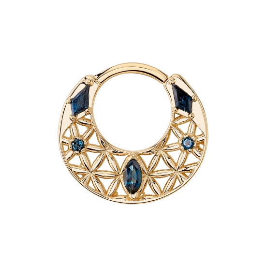 Cosmic Owl - Hinge Ring with Negative Space, Sacred Geometry and Gem Accents - (2) 4x2mm Kite Prongs, (2) 1.5mm Round Prongs and (1) 4x2mm Marquise V Prong Center - 16GA Hinge