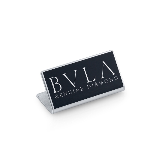 BVLA GENUINE DIAMOND Metal Nameplate Stand - Reverse Etched Brushed Stainless with Black Background and Rounded Corners