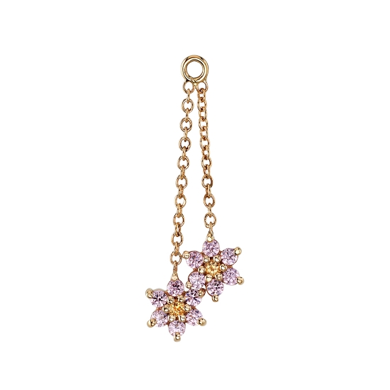 Charm with 2x Lengths of 1mm Cable Chain and 2x 5mm Flower 2 - First Chain 5/8in, Second Chain 7/8in - Jump Ring to Fit 14GA Navel Facing Ring